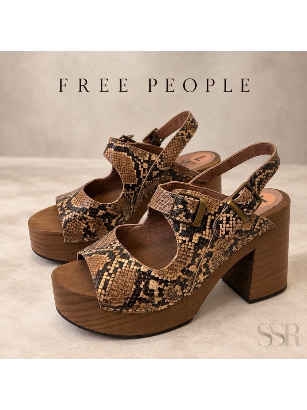 Free People Belem Snakeskin Platform Sandal Clogs | Women's Size 7 | New Without